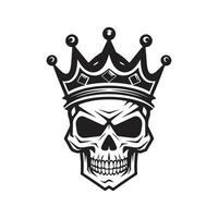 skalle huvud med krona, årgång logotyp linje konst begrepp svart och vit Färg, hand dragen illustration vektor