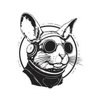 chinchilla sci fi, årgång logotyp linje konst begrepp svart och vit Färg, hand dragen illustration vektor