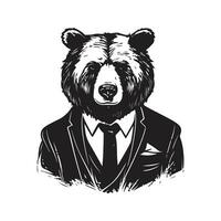 grizzly Björn bär kostym, årgång logotyp linje konst begrepp svart och vit Färg, hand dragen illustration vektor