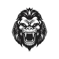 wütend Gorilla, Jahrgang Logo Linie Kunst Konzept schwarz und Weiß Farbe, Hand gezeichnet Illustration vektor