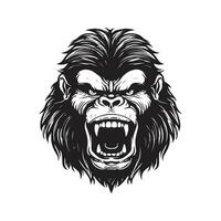Gorilla Maskottchen, Jahrgang Logo Linie Kunst Konzept schwarz und Weiß Farbe, Hand gezeichnet Illustration vektor