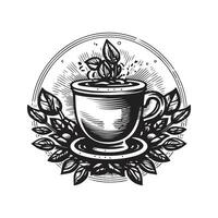 kaffe, årgång logotyp linje konst begrepp svart och vit Färg, hand dragen illustration vektor