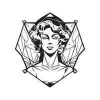 kristallin Engel, Jahrgang Logo Linie Kunst Konzept schwarz und Weiß Farbe, Hand gezeichnet Illustration vektor