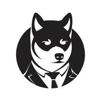 shiba inu hund professor, årgång logotyp linje konst begrepp svart och vit Färg, hand dragen illustration vektor