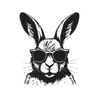 cool Hase mit Sonnenbrille, Jahrgang Logo Linie Kunst Konzept schwarz und Weiß Farbe, Hand gezeichnet Illustration vektor