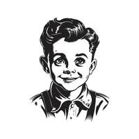 süß jung Junge, Jahrgang Logo Linie Kunst Konzept schwarz und Weiß Farbe, Hand gezeichnet Illustration vektor