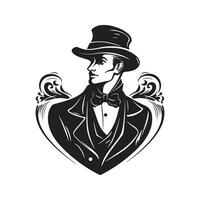 Mann mit Herz, Jahrgang Logo Linie Kunst Konzept schwarz und Weiß Farbe, Hand gezeichnet Illustration vektor