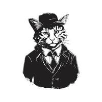 stilvoll Katze, Jahrgang Logo Linie Kunst Konzept schwarz und Weiß Farbe, Hand gezeichnet Illustration vektor