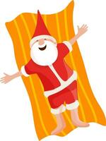Charakter von glücklich Santa claus ruhen auf Bett Blatt. vektor