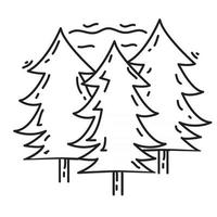 Wandern Abenteuerwald, Ausflug, Reisen, Camping. handgezeichnetes Icon-Design, Umriss schwarz, Vektor-Symbol. vektor