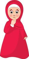 Charakter von Muslim Mädchen tragen rot Kleid. vektor