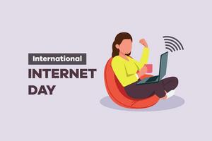 internationell internet dag. mall design med hand teckning stil. färgad platt vektor illustration isolerat.