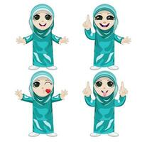 söt flicka moslem läsning bok vektor ikon illustration. ramadan maskot tecknad serie karaktär. person ikon begrepp vit isolerat. platt tecknad serie stil lämplig för webb landning sida, baner, flygblad, klistermärke