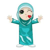 söt flicka moslem läsning bok vektor ikon illustration. ramadan maskot tecknad serie karaktär. person ikon begrepp vit isolerat. platt tecknad serie stil lämplig för webb landning sida, baner, flygblad, klistermärke