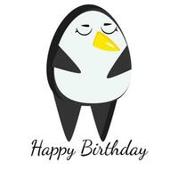 Lycklig födelsedag hälsning kort med söt pingvin och ballonger. mall för barnkammare design, affisch, födelsedag kort, inbjudan, bebis dusch och fest dekor. vektor