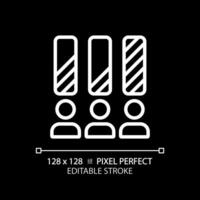 2d Pixel perfekt Weiß dünn Linie Symbol von Kandidat Rangfolge mit Bar Graph, isoliert Vektor Illustration, editierbar Diagramm zum dunkel Modus.