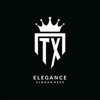 Brief tx Logo Monogramm Emblem Stil mit Krone gestalten Design Vorlage vektor