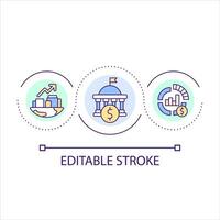 regering reglering av ekonomisk utveckling slinga begrepp ikon. finansiell sektor ökande program abstrakt aning tunn linje illustration. isolerat översikt teckning. redigerbar stroke vektor