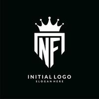Brief nf Logo Monogramm Emblem Stil mit Krone gestalten Design Vorlage vektor