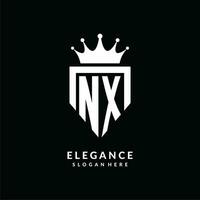 Brief nx Logo Monogramm Emblem Stil mit Krone gestalten Design Vorlage vektor
