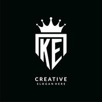 brev ke logotyp monogram emblem stil med krona form design mall vektor