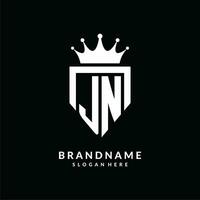 Brief jn Logo Monogramm Emblem Stil mit Krone gestalten Design Vorlage vektor