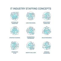 den industri bemanning turkos begrepp ikoner uppsättning. mänsklig Resurser. Välj kandidat aning tunn linje Färg illustrationer. isolerat symboler. redigerbar stroke vektor