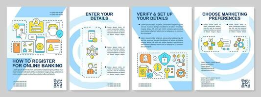 Bankwesen App Anmeldung Blau Broschüre Vorlage. Digital Geldbörse. Flugblatt Design mit linear Symbole. editierbar 4 Vektor Layouts zum Präsentation, jährlich Berichte