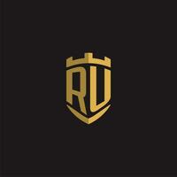 initialer ru logotyp monogram med skydda stil design vektor
