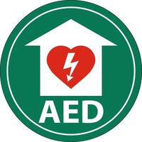 Fußboden Zeichen aed mit defib Herz, rot Rand Fußboden Zeichen vektor