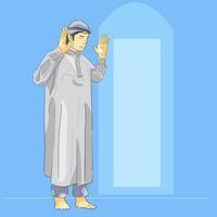 Moslem Mann Stehen ausführen Shalat beten zu Allah Ritual Religion vektor