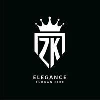 Brief zk Logo Monogramm Emblem Stil mit Krone gestalten Design Vorlage vektor