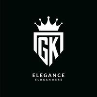 Brief gk Logo Monogramm Emblem Stil mit Krone gestalten Design Vorlage vektor