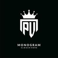 Brief pv Logo Monogramm Emblem Stil mit Krone gestalten Design Vorlage vektor