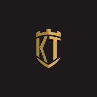 Initialen kt Logo Monogramm mit Schild Stil Design vektor