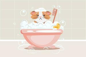 komisch Karikatur Illustration von ein mürrisch Katze Sitzung im das Badewanne. vektor