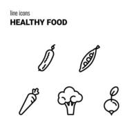 uppsättning av fem översikt friska mat ikoner, vegetabiliska symboler, vektor piktogram