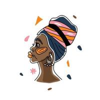 Porträt in einem Turban afrikanische Frau, Menschenrechte, Rassismus bekämpfen. Strichzeichnungen, Minimalismus-Stil. schwarze geschichte monatsillustration. vektor