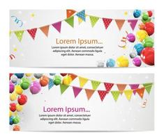Party-Geburtstags-Hintergrundbaner mit Flaggen und Ballons Vektor-Illustration vektor