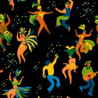 Brasilien karneval. Sömlöst mönster med roliga dansande män och kvinnor i ljusa kostymer. vektor