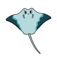 Vektor-Cartoon-Umriss blauer Common Ray Stingray aus Ozean, Meer oder Aquarium. Doodle Tier ist auf weißem Hintergrund isoliert vektor