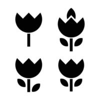 Blumensymbol im soliden Stil gesetzt vektor