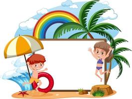 leere Bannervorlage mit vielen Kindern im Sommerurlaub am Strand isoliert vektor