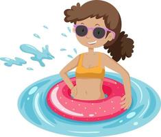 eine Frau mit rosa Schwimmring im Wasser isoliert vektor