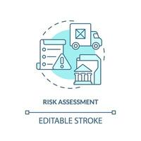 2d redigerbar risk bedömning tunn linje ikon begrepp, isolerat vektor, blå illustration representerar Säljare förvaltning. vektor