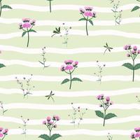 nahtloses Muster mit lila Wildblumen auf abgestreiftem Hintergrund vektor