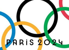 Ukraine, Charkiw - - August, 2, 2023. Paris, Frankreich, 2024 Sommer- Olympia offiziell Logo. vektor