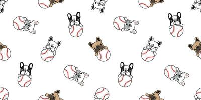 Hund nahtlos Muster Französisch Bulldogge Vektor Baseball Tennis Ball Pfote Fußabdruck Knochen Kopf Hündchen Haustier Schal isoliert Fliese Hintergrund wiederholen Hintergrund Karikatur Illustration