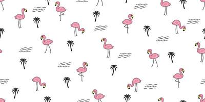 Flamingo nahtlos Muster Vektor Rosa Flamingos Palme Baum Karikatur Charakter Tier exotisch Schal isoliert wiederholen Hintergrund Fliese Hintergrund Illustration