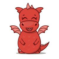Drachen Karikatur Charakter. süß lächelnd rot Drachen. Aufkleber Emoticon mit Freude, Spaß, Glück, warm Emotion. Vektor Illustration auf Weiß Hintergrund